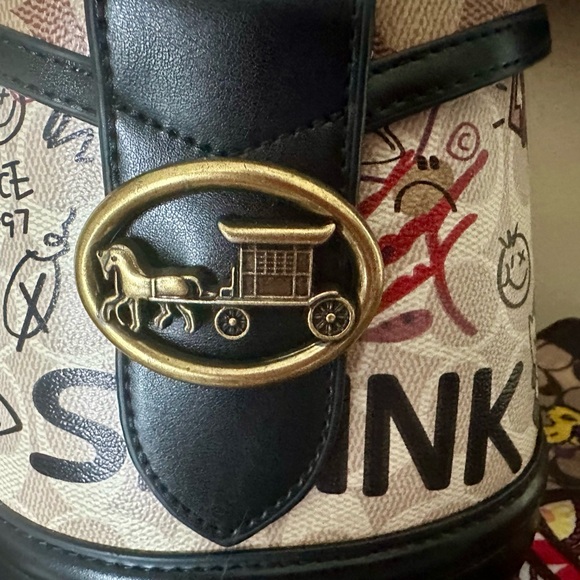 Coach Mini Bag Brown and Black Leather Look - Picture 3 of 5